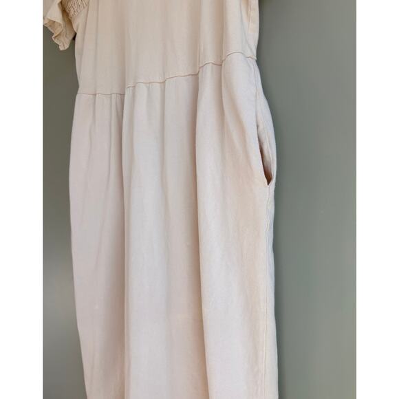 WHO WHAT WEAR Cotton Cream Midi Dress Puff Sleeves Minimal Cottagecore Modest L - Picture 3 of 9
